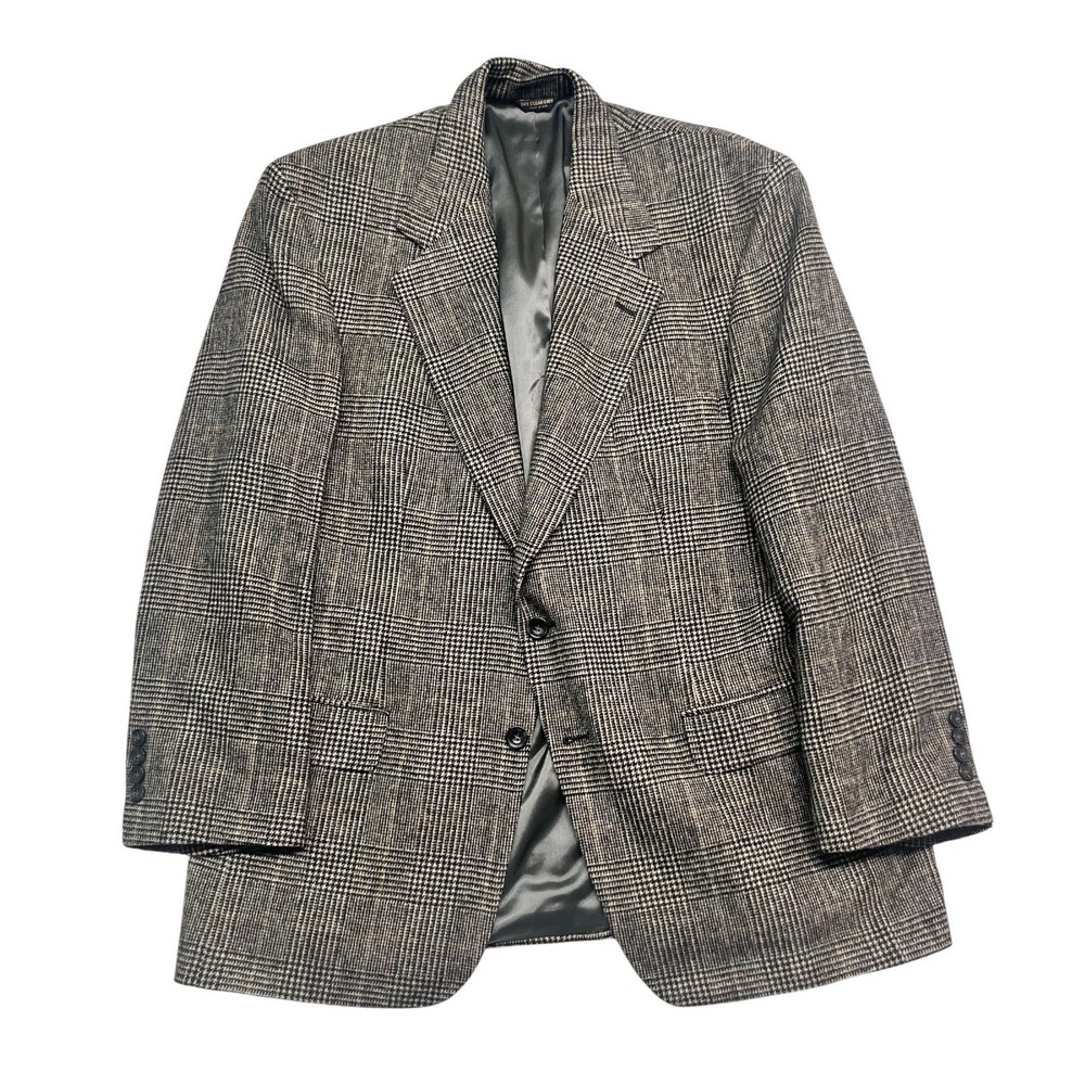 vtg Bill Blass 44R Glen Plaid 100% Camel Hair Blazer Jacket Sport Suit Coat USA
